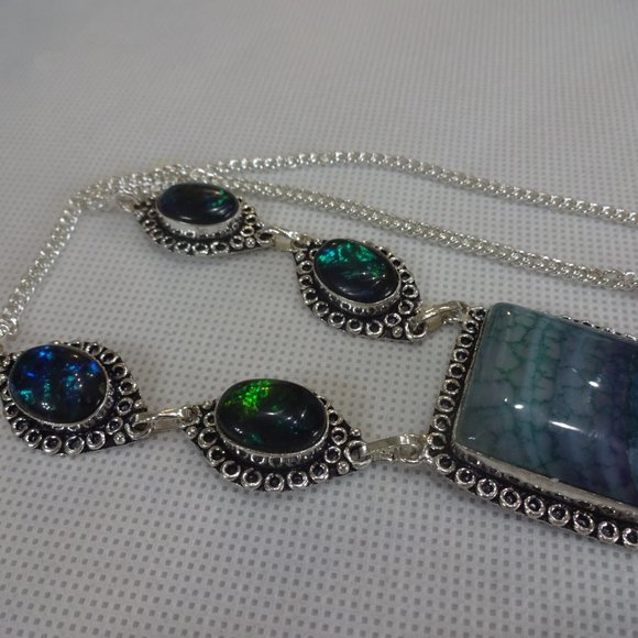 Gorgeous "SOLAR AGATE & TRIPLET OPAL" Handmade Sterling Necklace 20" #615A - Picture 3 of 3